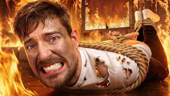 Beast tied up in a burning building